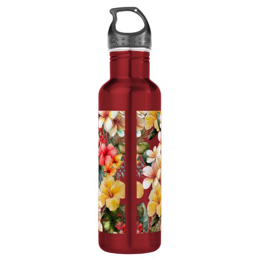 Tropisch Rood Wit Geel Munt Hibiscus Bloemen Waterfles (Achterkant)