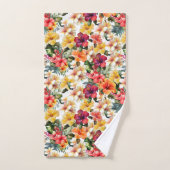 Tropisch Rood Wit Geel Sinaasappel Hibiscus Bloeme Bad Handdoek (Handdoek)