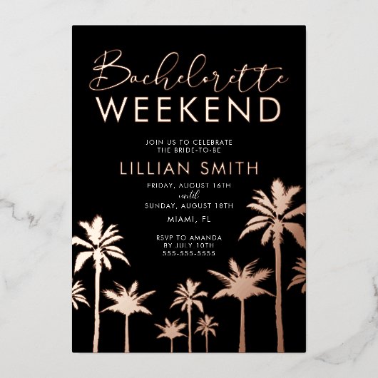 Tropisch Roos Gold Bachelorette Weekend Folie Uitnodiging (Voorkant)