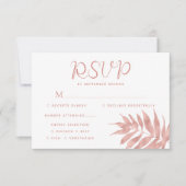 Tropisch Roos Gold Leaf Modern White Wedding RSVP Kaartje (Voorkant)