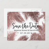 Tropisch Roos Gold Palm Tree Save the Date Aankondigingskaart (Voorkant / Achterkant)