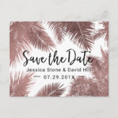 Tropisch Roos Gold Palm Tree Save the Date Aankondigingskaart (Voorkant)