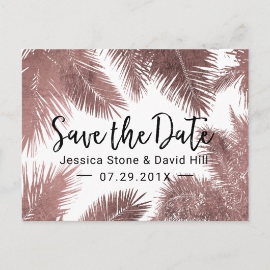 Tropisch Roos Gold Palm Tree Save the Date Aankondigingskaart (Voorkant)