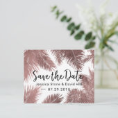 Tropisch Roos Gold Palm Tree Save the Date Aankondigingskaart (Staand voorkant)