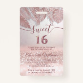 Tropisch Roos goud glitter script Sweet 16 VIP Badge (Achterkant)