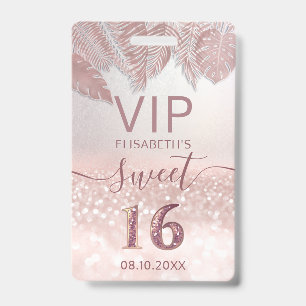 Tropisch Rose gouden glinsterend schrift Sweet 16  Badge