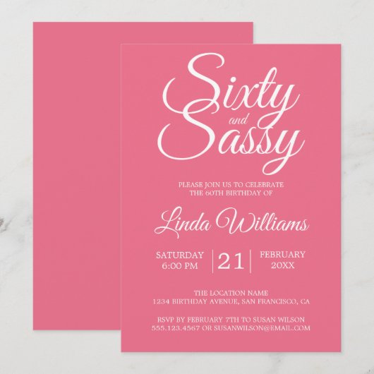 Tropisch Roze 60 en 60ste verjaardag van de Zassy Kaart (Voorkant / Achterkant)