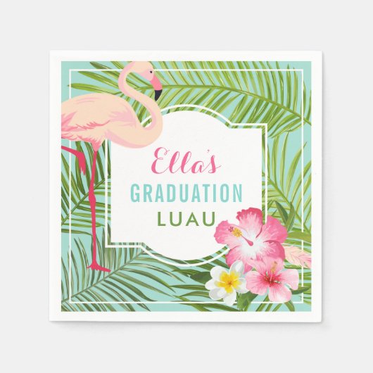 Tropisch roze Afstuderen Luau Party Servet (Voorkant)