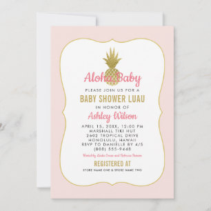 Tropisch roze ananananas Baby Girl Shower Luau Kaart