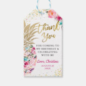 Tropisch roze anananas Floral Birthday Dank je Cadeaulabel (Voorkant)