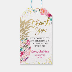 Tropisch roze anananas Floral Birthday Dank je Cadeaulabel