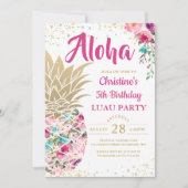 Tropisch roze anananasappel Floral Luau Birthday Kaart (Voorkant)