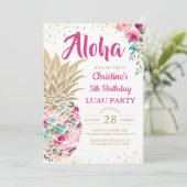 Tropisch roze anananasappel Floral Luau Birthday Kaart (Staand voorkant)