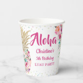 Tropisch roze anananasappel Floral Luau Birthday Papieren Bekers (Achterkant)