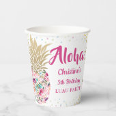 Tropisch roze anananasappel Floral Luau Birthday Papieren Bekers (Voorkant)