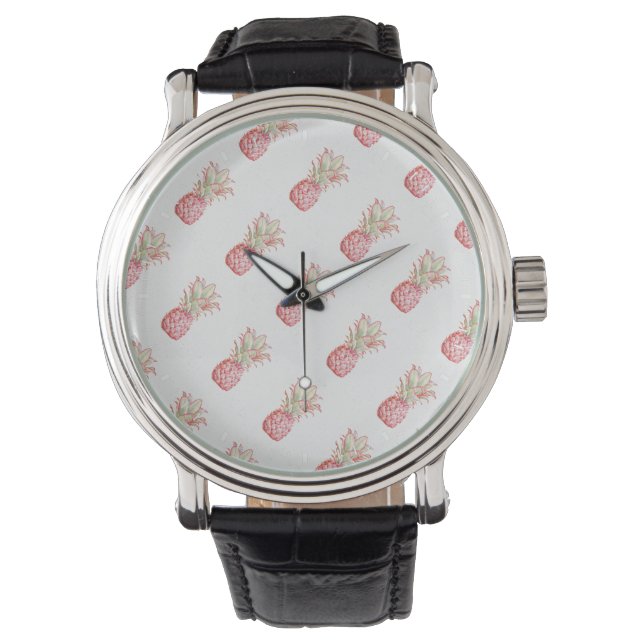 Tropisch | Roze ananas Horloge (Voorkant)