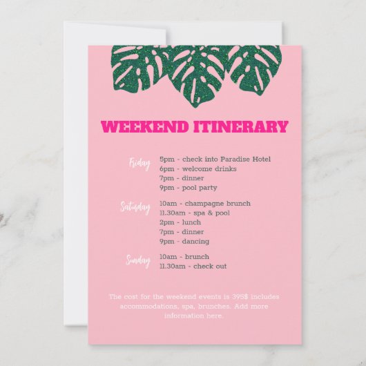 Tropisch Roze Bestemming Bachelorette Weekend Kaart (Achterkant)