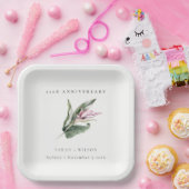 Tropisch roze bladeren Elk jaar Jubileum Papieren Bordje (Feest)