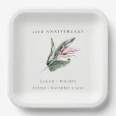 Tropisch roze bladeren Elk jaar Jubileum Papieren Bordje (Voorkant)