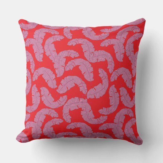 Tropisch Roze Bladkussen – Rood Decoratief Kussen (Voorkant)