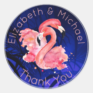Tropisch Roze Blau Bedankt Favoriet Ronde Sticker