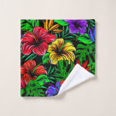 Tropisch Roze Blauw Geel Hibiscus Bloem Bad Handdoek (Wasdoekje)