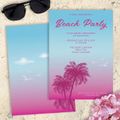 Tropisch Roze Blauw Strand Partij Palm Trees Verja Kaart