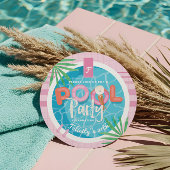 Tropisch Roze & Blauw Zomer Verjaardag Pool Party Kaart