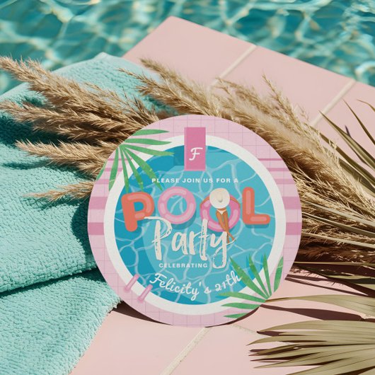 Tropisch Roze & Blauw Zomer Verjaardag Pool Party Kaart