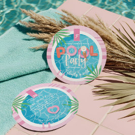 Tropisch Roze & Blauw Zomer Verjaardag Pool Party Kaart