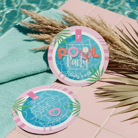 Tropisch Roze & Blauw Zomer Verjaardag Pool Party Kaart