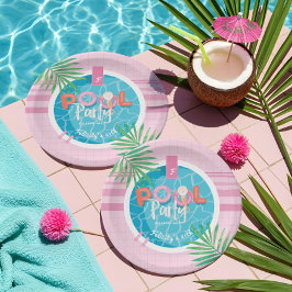 Tropisch Roze & Blauw Zomer Verjaardag Pool Party Papieren Bordje