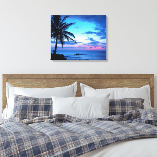 Tropisch Roze Blauw Zonnelandschap Canvas Afdruk (Insitu (Slaapkamer))