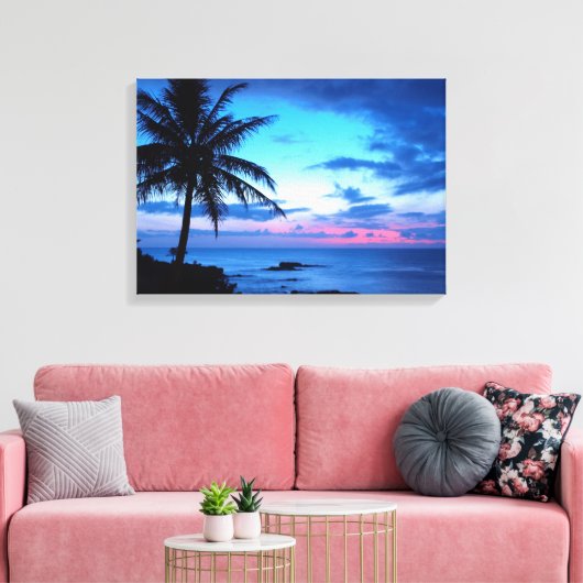 Tropisch  Roze Blauw Zonnelandschap Canvas Afdruk (Insitu (Woonkamer))