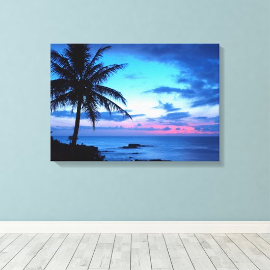 Tropisch  Roze Blauw Zonnelandschap Canvas Afdruk (Insitu (Houten vloer))