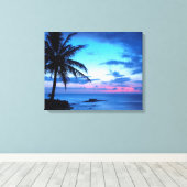 Tropisch Roze Blauw Zonnelandschap Canvas Afdruk (Insitu (Houten vloer))