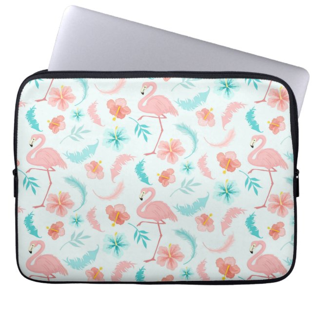 Tropisch Roze Blauwgroen Flamingo patroon Laptop Sleeve (Voorkant)