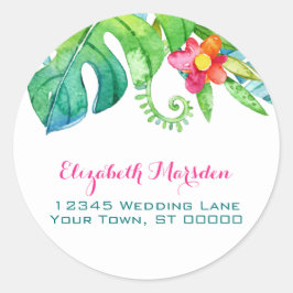 Tropisch Roze Blauwgroen Floral Return Address Ronde Sticker