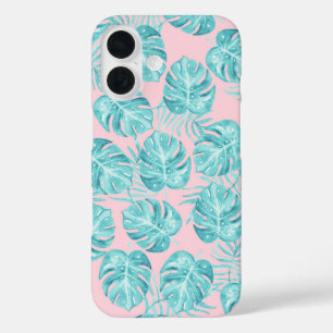 Tropisch roze blauwgroen waterverf monster laat bl iPhone 16 hoesje