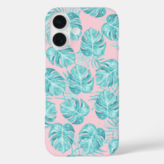 Tropisch roze blauwgroen waterverf monster laat bl iPhone 16 hoesje
