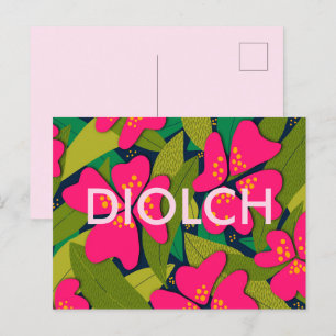 Tropisch roze bloemen diolch Dank je Briefkaart