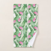 Tropisch roze bloemen en groen bad handdoek (Handdoek)