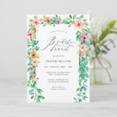Tropisch Roze Bloemen Modern Script Bridal Brunch Kaart (Staand voorkant)