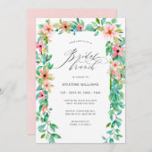 Tropisch Roze Bloemen Modern Script Bridal Brunch Kaart (Voorkant / Achterkant)