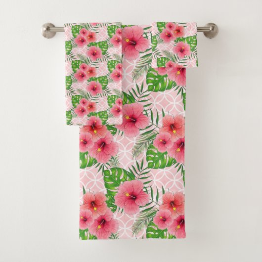Tropisch roze bloemen patroon bad handdoek (Insitu)