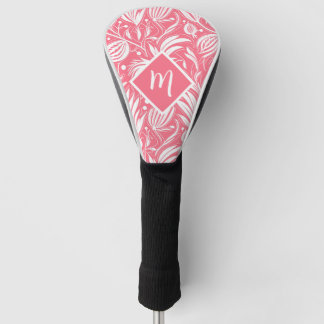 Tropisch Roze Bloemen Patroon Diamant Monogram Golfheadcover