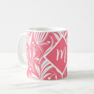 Tropisch Roze Bloemen Patroon Diamant Monogram Koffiemok