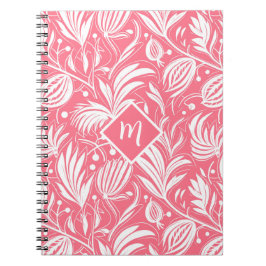 Tropisch Roze Bloemen Patroon Diamant Monogram Notitieboek