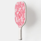 Tropisch Roze Bloemen Patroon Diamant Monogram Pickleball Paddle (Links)