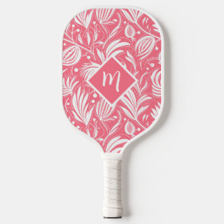 Tropisch Roze Bloemen Patroon Diamant Monogram Pickleball Paddle